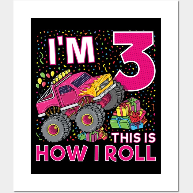 3rd Birthday Monster Truck Party Gift 3 Year Old Girl Wall Art by silentsoularts